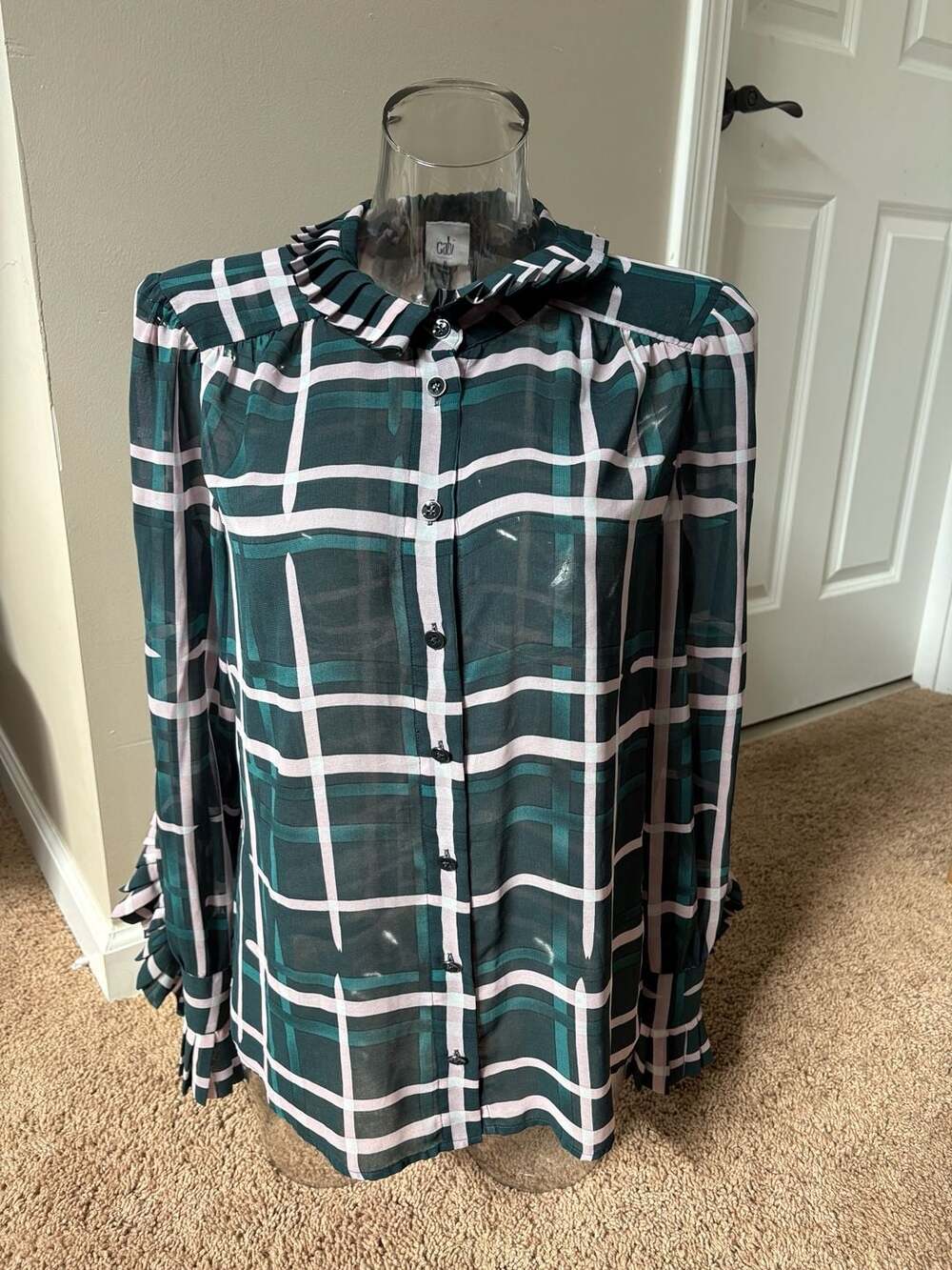 Cabi Cake Ruffle Plaid Blouse Size Medium NWOT